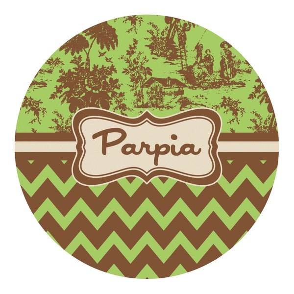Custom Green & Brown Toile & Chevron Round Decal - Small (Personalized)