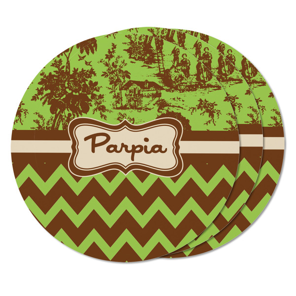 Green & Brown Toile & Chevron Round Fridge Magnet - THREE