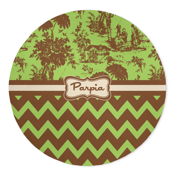 Custom Green & Brown Toile & Chevron 5' Round Indoor Area Rug (Personalized)