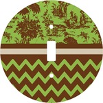 Green & Brown Toile & Chevron Round Light Switch Cover