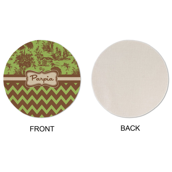 Green & Brown Toile & Chevron Round Linen Placemats - APPROVAL (single sided)