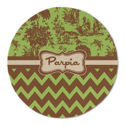Green & Brown Toile & Chevron Round Linen Placemat (Personalized)