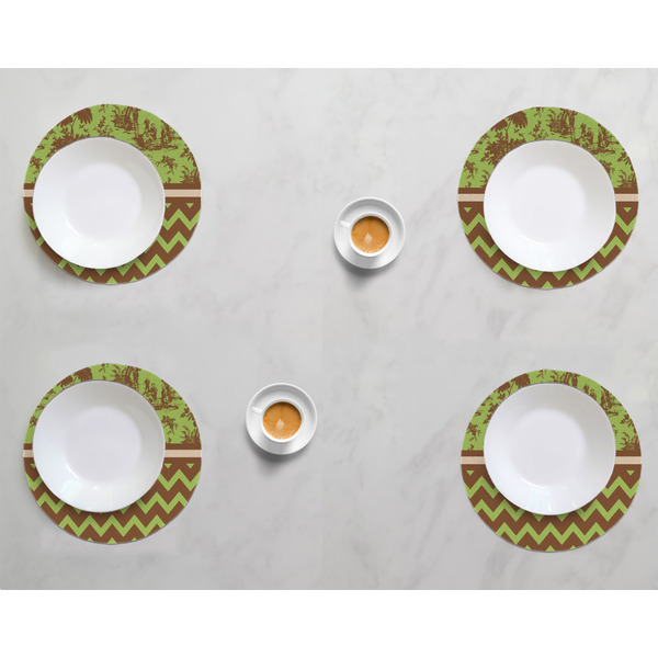 Green & Brown Toile & Chevron Round Linen Placemats - LIFESTYLE (set of 4)