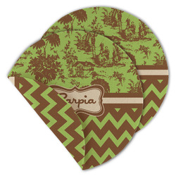 Green & Brown Toile & Chevron Round Linen Placemat - Double Sided (Personalized)