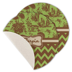 Green & Brown Toile & Chevron Round Linen Placemat - Single Sided - Set of 4 (Personalized)