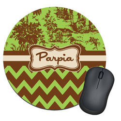 Green & Brown Toile & Chevron Round Mouse Pad (Personalized)