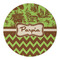 Green & Brown Toile & Chevron Round Paper Coaster - Approval