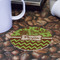Green & Brown Toile & Chevron Round Paper Coaster - Front