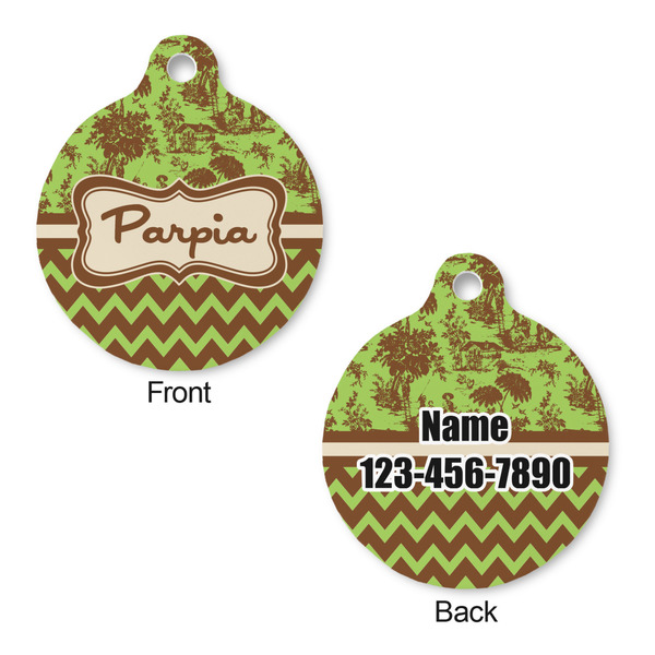 Green & Brown Toile & Chevron Round Pet ID Tag - Large - Approval