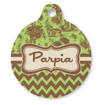 Green & Brown Toile & Chevron Round Pet ID Tag - Large (Personalized)