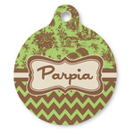 Green & Brown Toile & Chevron Round Pet ID Tag (Personalized)