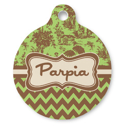 Green & Brown Toile & Chevron Round Pet ID Tag - Large (Personalized)