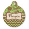 Green & Brown Toile & Chevron Round Pet ID Tag - Large - Front
