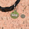 Green & Brown Toile & Chevron Round Pet ID Tag - Small - In Context
