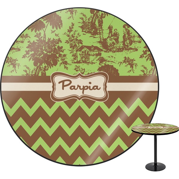 Custom Green & Brown Toile & Chevron Round Table - 30" (Personalized)
