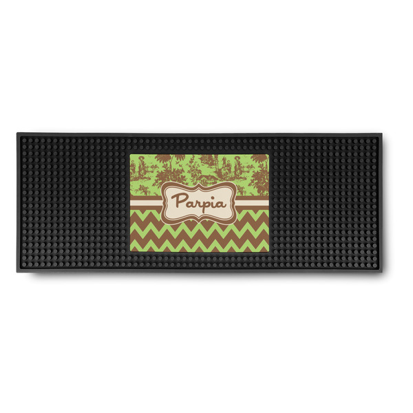 Custom Green & Brown Toile & Chevron Rubber Bar Mat (Personalized)