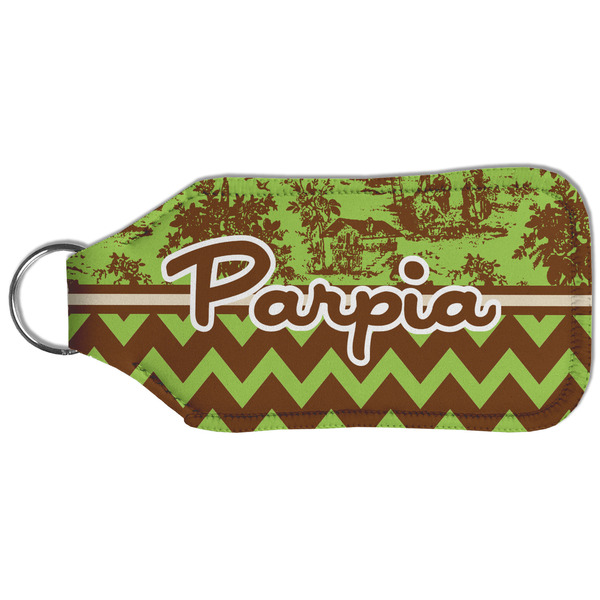 Green & Brown Toile & Chevron Sanitizer Holder Keychain - Large (Back)