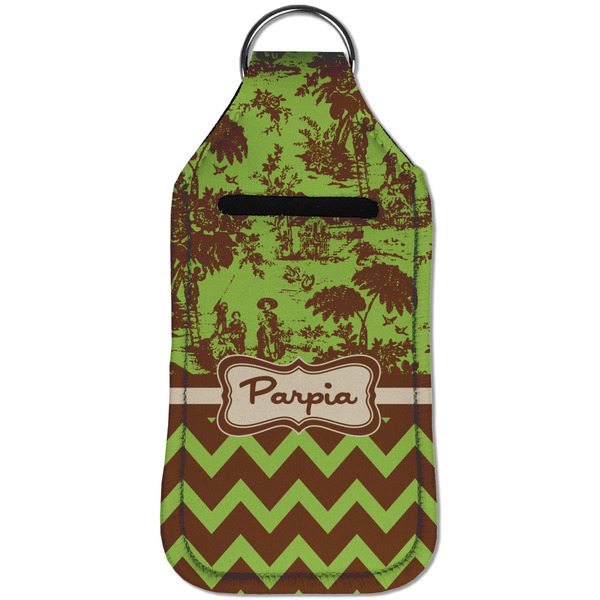 Green & Brown Toile & Chevron Sanitizer Holder Keychain - Large (Front)