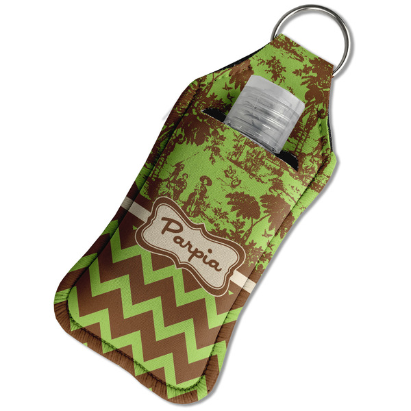 Green & Brown Toile & Chevron Sanitizer Holder Keychain - Large in Case