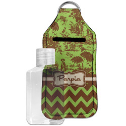 Green & Brown Toile & Chevron Hand Sanitizer & Keychain Holder - Large (Personalized)