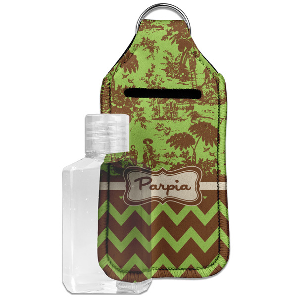 Custom Green & Brown Toile & Chevron Hand Sanitizer & Keychain Holder - Large (Personalized)