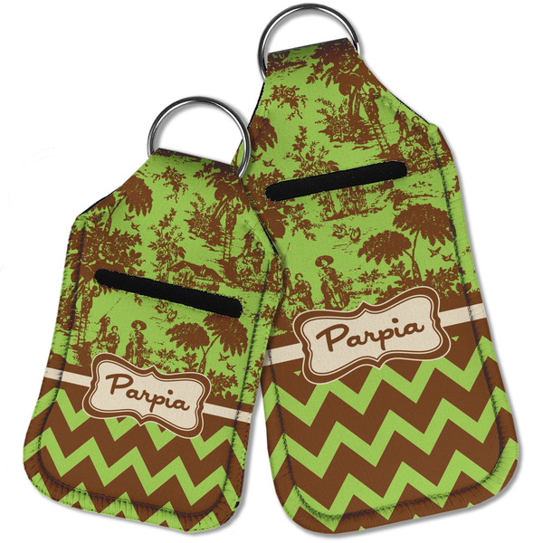 Green & Brown Toile & Chevron Sanitizer Holder Keychain - Parent Main