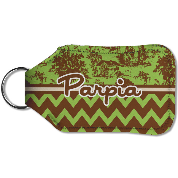 Green & Brown Toile & Chevron Sanitizer Holder Keychain - Small (Back)