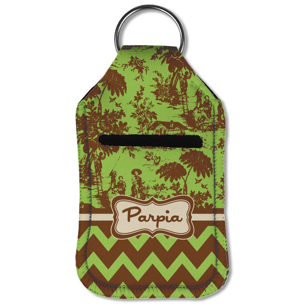 Green & Brown Toile & Chevron Sanitizer Holder Keychain - Small (Front Flat)