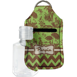 Green & Brown Toile & Chevron Hand Sanitizer & Keychain Holder - Small (Personalized)