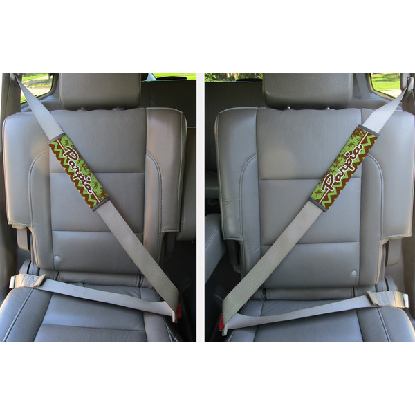 Green & Brown Toile & Chevron Seat Belt Covers (Set of 2 - In the Car)