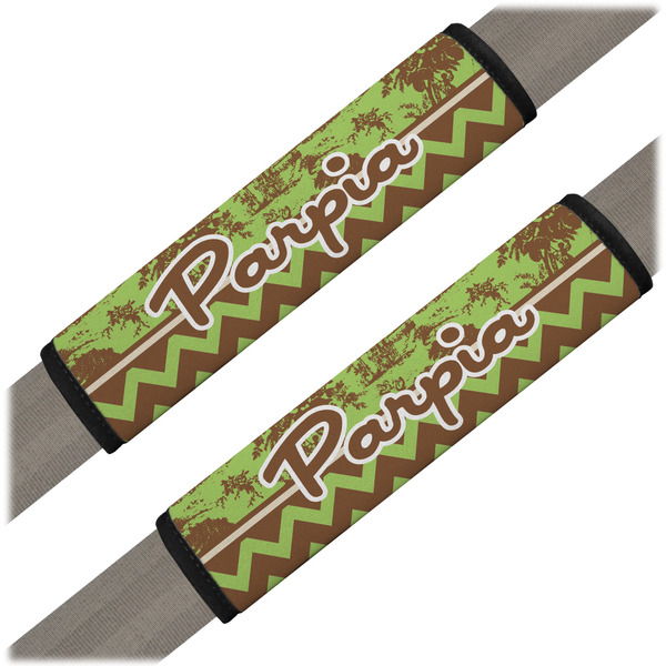 Custom Green & Brown Toile & Chevron Seat Belt Covers (Set of 2) (Personalized)