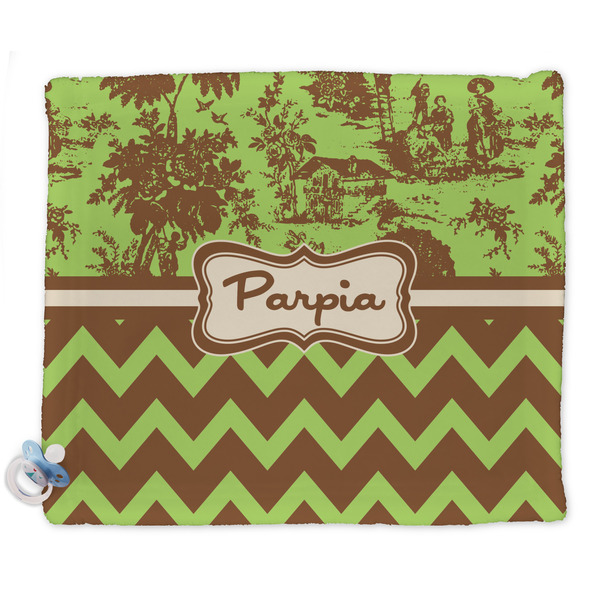 Custom Green & Brown Toile & Chevron Security Blanket - Single Sided (Personalized)