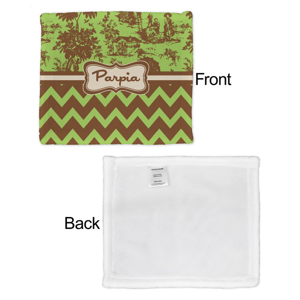 Green & Brown Toile & Chevron Security Blanket - Front & White Back View