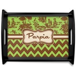 Green & Brown Toile & Chevron Black Wooden Tray - Large (Personalized)