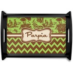 Green & Brown Toile & Chevron Black Wooden Tray - Small (Personalized)