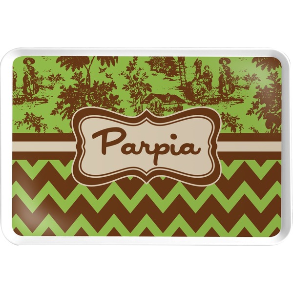 Custom Green & Brown Toile & Chevron Serving Tray (Personalized)