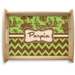 Green & Brown Toile & Chevron Natural Wooden Tray - Large (Personalized)