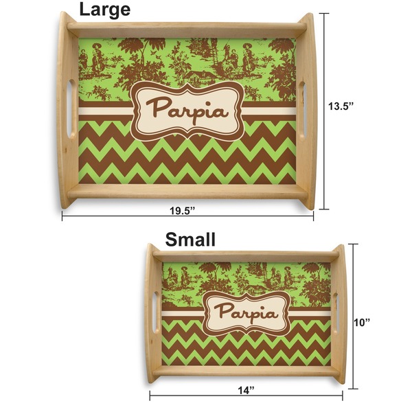 Green & Brown Toile & Chevron Serving Tray Wood Sizes