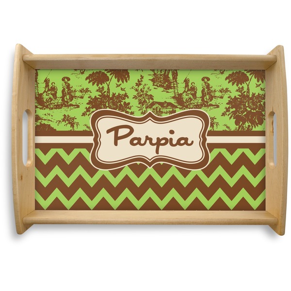 Custom Green & Brown Toile & Chevron Natural Wooden Tray - Small (Personalized)