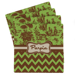 Green & Brown Toile & Chevron Absorbent Stone Coasters - Set of 4 (Personalized)