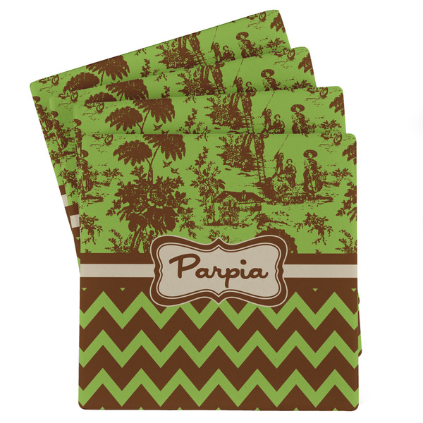 Custom Green & Brown Toile & Chevron Absorbent Stone Coasters - Set of 4 (Personalized)