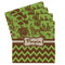 Green & Brown Toile & Chevron Set of 4 Sandstone Coasters - Front View