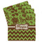 Green & Brown Toile & Chevron Absorbent Stone Coasters - Set of 4 (Personalized)