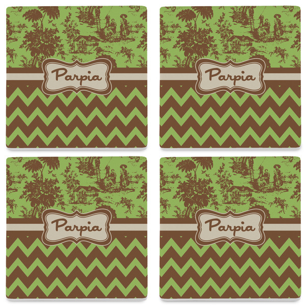 Green & Brown Toile & Chevron Set of 4 Sandstone Coasters - See All 4 View