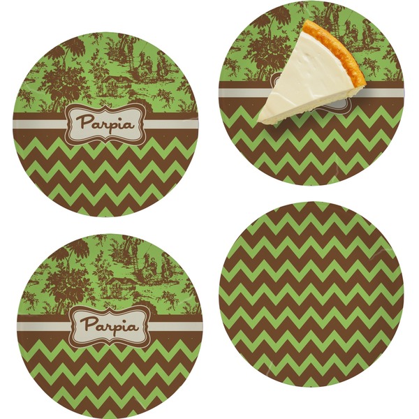 Green & Brown Toile & Chevron Set of Appetizer / Dessert Plates