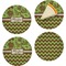 Green & Brown Toile & Chevron Set of 4 Glass Appetizer / Dessert Plate 8" (Personalized)