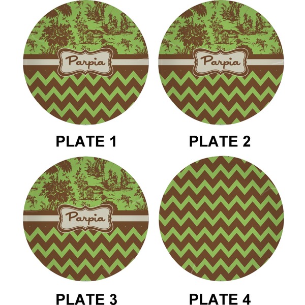 Green & Brown Toile & Chevron Set of Appetizer / Dessert Plates (Approval)