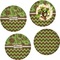 Green & Brown Toile & Chevron Set of Lunch / Dinner Plates