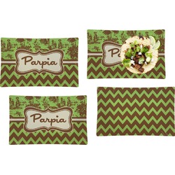 Green & Brown Toile & Chevron Set of 4 Glass Rectangular Lunch / Dinner Plate (Personalized)