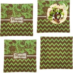 Green & Brown Toile & Chevron Set of 4 Glass Square Lunch / Dinner Plate 9.5" (Personalized)